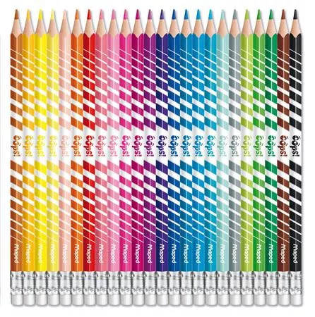 Színes ceruza készlet, háromszögletű, radírozható, MAPED "Color'Peps Oops", 24 különböző szín