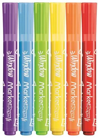 Ablakfilc készlet, vastag, törlőkendővel, 5 mm, MAPED "Marker'Peps", 6 különböző szín