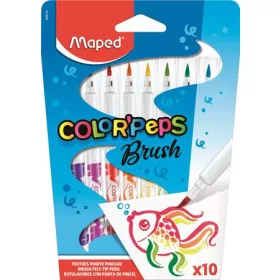   Filctoll készlet, kimosható, ecsetjellegű, MAPED "Color ’Peps Brush", 10 különböző szín