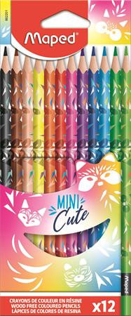 Színes ceruza készlet, háromszögletű, MAPED Mini Cute, 12 kölönböző színben