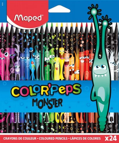 Színes ceruza készlet, háromszögletű, MAPED Color'Peps Monster 24 különböző szín