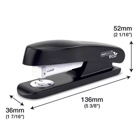 Tűzőgép, 24/6, 26/6, 20 lap, RAPESCO "Eco GRS Recycled Half-Strip", fekete
