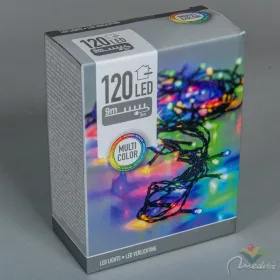   120 LED-es fényfüzér adapteres, multikolor, kül és beltéri, 9m+3m