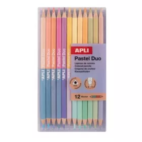  Színes ceruza készlet, kétvégű, háromszögletű, APLI "Pastel Duo", 24 különböző pasztell szín