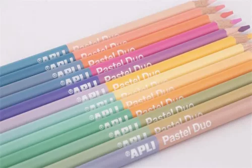 Színes ceruza készlet, kétvégű, háromszögletű, APLI "Pastel Duo", 24 különböző pasztell szín