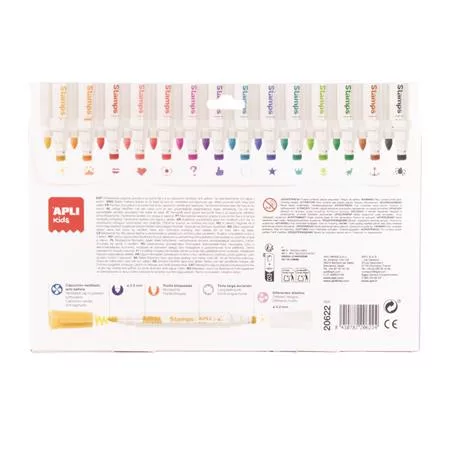 Filctoll készlet, 2,5 mm, kimosható, nyomda, APLI Kids "Stamps", 14 különböző szín és minta
