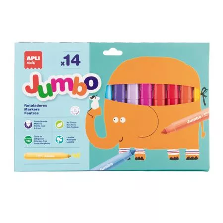 Filctoll készlet, 9,6 mm, kimosható, vastag, APLI Kids "Jumbo", 14 különböző szín