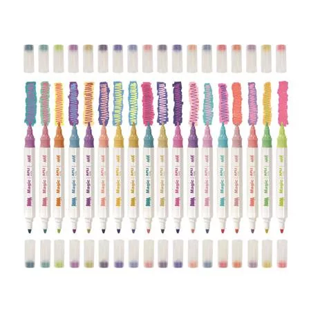Filctoll készlet, kétvégű, kimosható, APLI Kids "Magic", 18 különböző szín