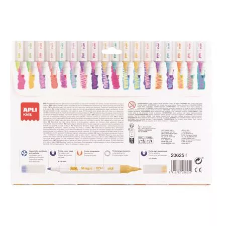 Filctoll készlet, kétvégű, kimosható, APLI Kids "Magic", 18 különböző szín