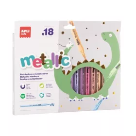   Filctoll készlet, 3,6 mm, kimosható, metálfényű, APLI Kids "Metallic", 18 különböző szín