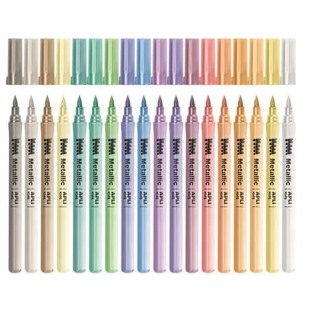 Filctoll készlet, 3,6 mm, kimosható, metálfényű, APLI Kids "Metallic", 18 különböző szín