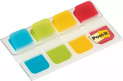 Jelölőcímke, műanyag, megerősített, 4x10 lap, 16x38 mm, 3M POSTIT, vegyes színek