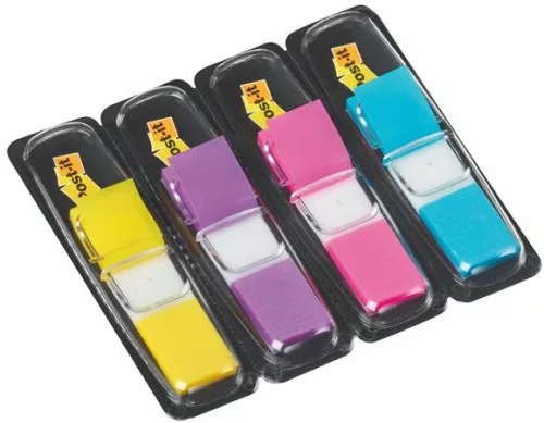 Jelölőcímke, műanyag, 4x35 lap, 11,9x43,2 mm, 3M POSTIT, élénk vegyes