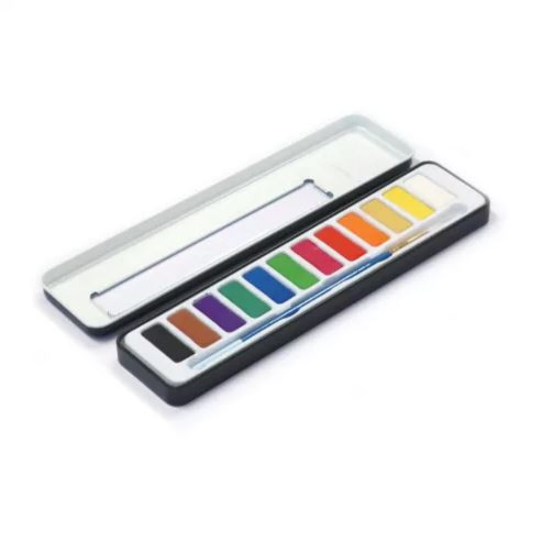 Akvarell festék, 12 színű, 21x5 cm, fém dobozban ecsettel