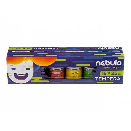 Tempera készlet, tégelyes, 25 ml, Nebulo, 6 különböző szín
