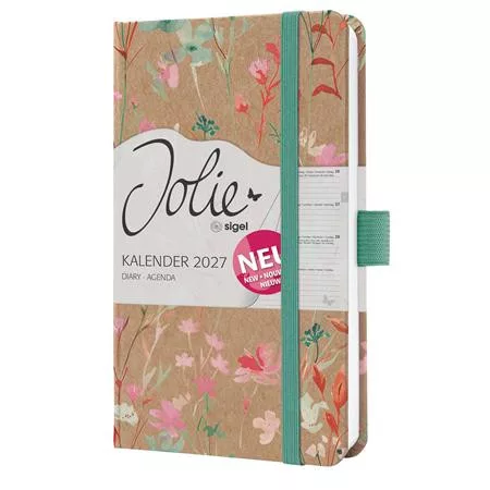 Naptár, A6, heti, 2027, kemény borító, SIGEL "Jolie", Green Floral Serenity