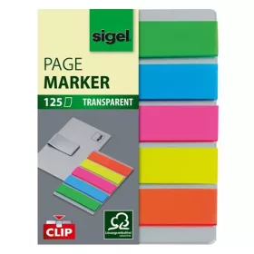   Jelölőcímke, műanyag, 5x25 lap, 12x50 mm, klippel, SIGEL "Clip", vegyes szín