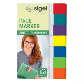   Jelölőcímke, műanyag, 7x40 lap, 12x50 mm, SIGEL "Clear Mini", vegyes szín