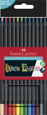 Színes ceruza FABER-CASTELL, "Black Edition", háromszögletű, 12db-os készlet