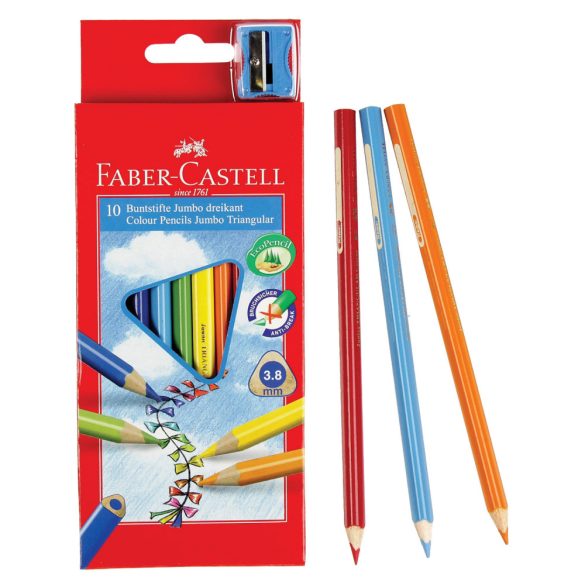 Színes Ceruza készlet, háromszögletű, FABER CASTELL JUMBO 10 különböző színben