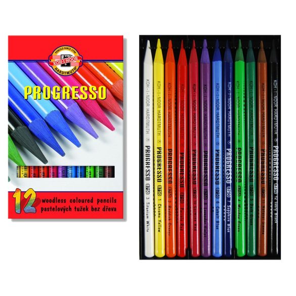 Színes ceruza készlet, henger alakú, famentes, KOH-I-NOOR PROGRESSO 12 Különböző szín