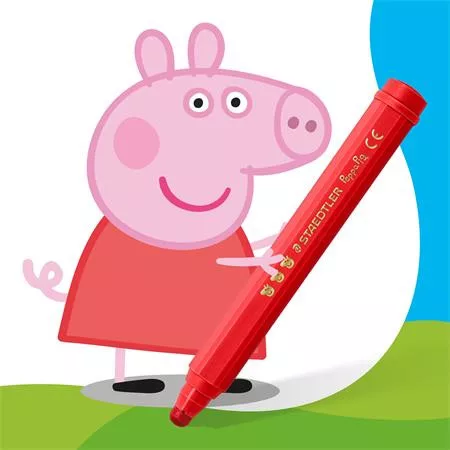 Filctoll készlet, 2,5 mm, kimosható, jumbo, STAEDTLER „Noris® junior 329”, Peppa malac, 12 szín