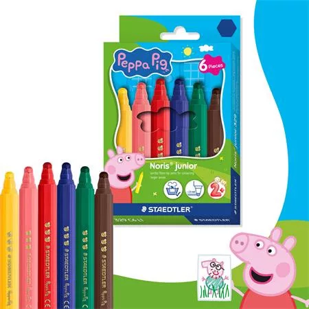 Filctoll készlet, 2,5 mm, kimosható, jumbo, STAEDTLER „Noris® junior 329”, Peppa malac, 6 szín