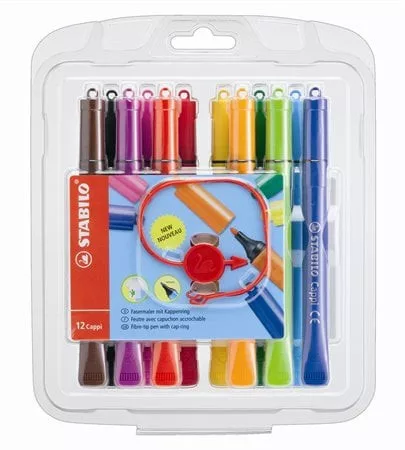 Filctoll készlet, 1 mm, STABILO "Cappi", 12 különböző szín