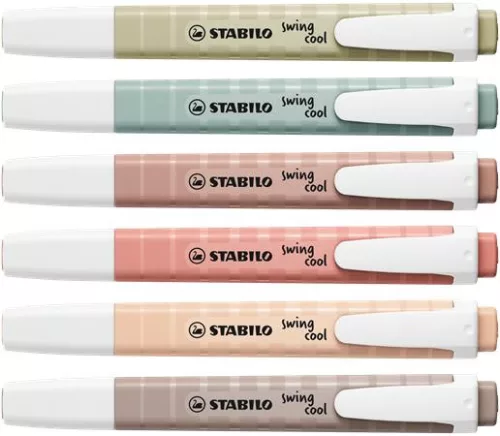 Szövegkiemelő készlet, 1-4 mm, STABILO "Swing cool NatureCOLORS", 6 különböző szín
