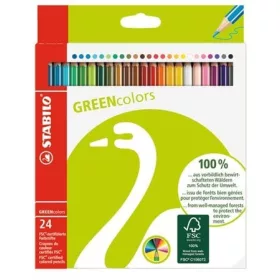   Színes ceruza készlet, hatszögletű, STABILO "GreenColours", 24 különböző szín