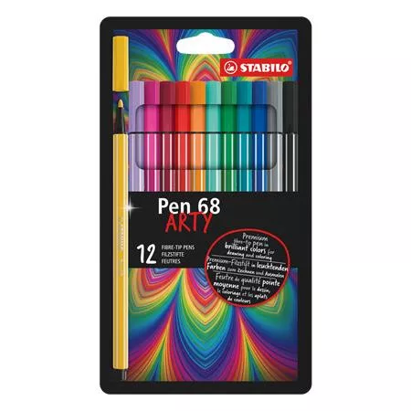 Filctoll készlet, 1 mm, STABILO "Pen 68 ARTY", 12 különböző szín