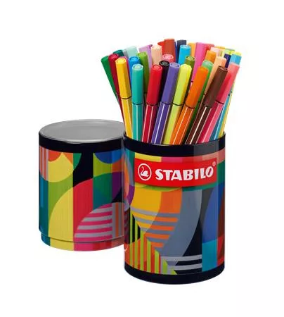 Filctoll készlet, hengeres fém doboz, 1 mm, STABILO "Pen 68 ARTY", 45 különböző szín