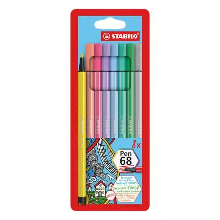 Filctoll készlet, 1 mm, STABILO "Pen 68", 8 pasztell szín